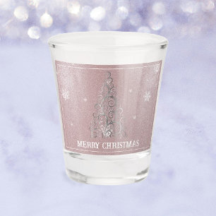 Christmas Tree Glitter and Snowflakes   Pink Shot Glass