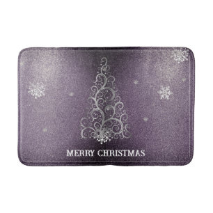 Christmas Tree Glitter and Snowflakes   Purple Bath Mat