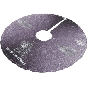 Christmas Tree Glitter and Snowflakes Purple Brushed Polyester Tree Skirt