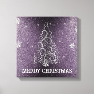 Christmas Tree Glitter and Snowflakes Purple Canvas Print