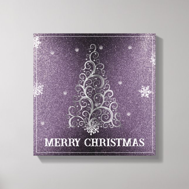Christmas Tree Glitter and Snowflakes | Purple Canvas Print (Front)