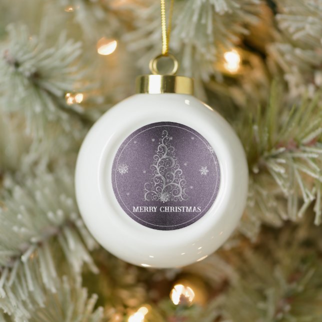 Christmas Tree Glitter and Snowflakes | Purple Ceramic Ball Christmas Ornament (Tree)