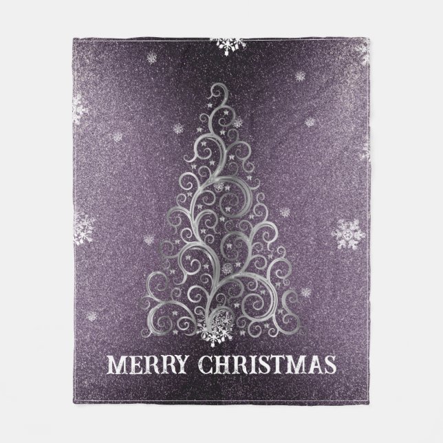 Christmas Tree Glitter and Snowflakes | Purple Fleece Blanket (Front)