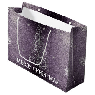 Christmas Tree Glitter and Snowflakes   Purple Large Gift Bag