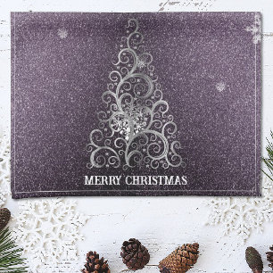 Christmas Tree Glitter and Snowflakes   Purple Tea Towel