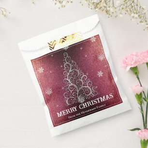 Christmas Tree Glitter and Snowflakes   Red Favour Bags