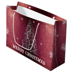 Christmas Tree Glitter and Snowflakes Red Large Gift Bag