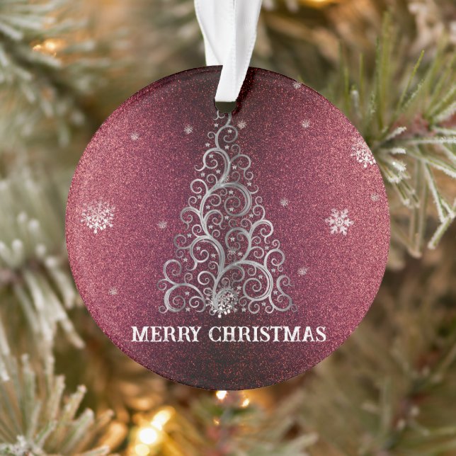 Christmas Tree Glitter and Snowflakes | Red Ornament (Tree)