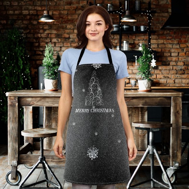 Christmas Tree Glitter and Snowflakes | Silver Apron (Silver Christmas Tree Glitter and Snowflakes Apron)