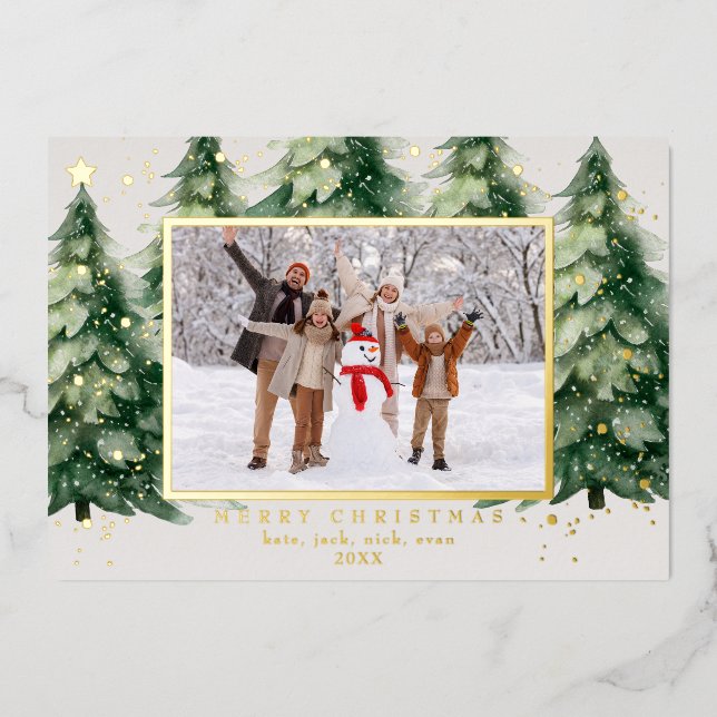 Christmas Tree Glitter Photo Christmas Foil Holiday Card (Front)