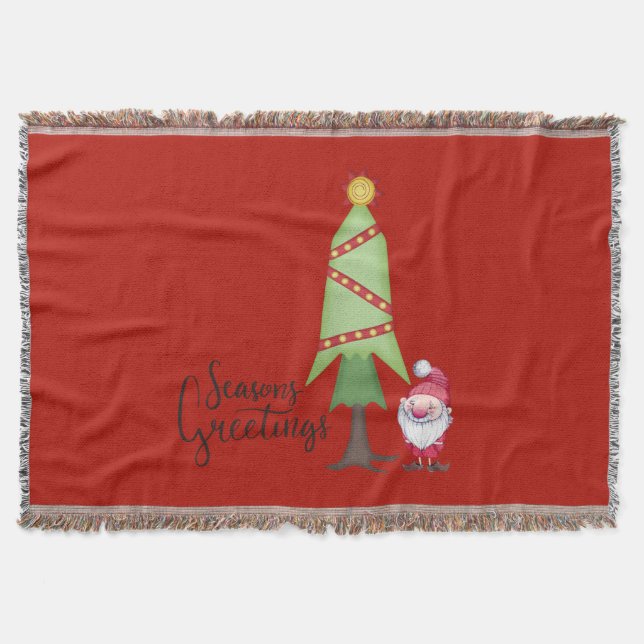 Christmas Tree & Gnome Throw Blanket (Front)