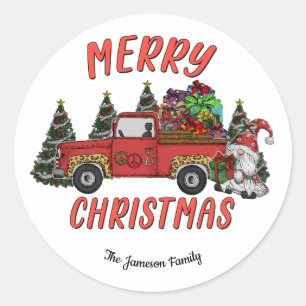 Christmas Tree Gnome Truck  Classic Round Sticker
