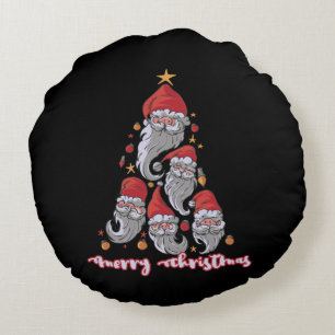 Christmas Tree Gnomes with Santa Hat Round Cushion