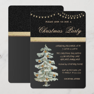 Christmas Tree,Gold Balls,Black,Christmas Party Invitation