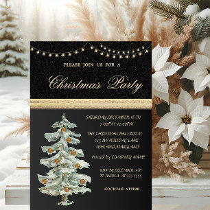 Christmas Tree,Gold Balls,Black,Christmas Party Invitation