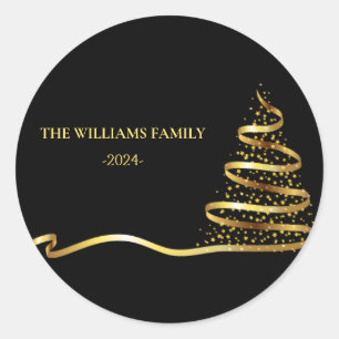 Christmas Tree Gold Classic Round Sticker