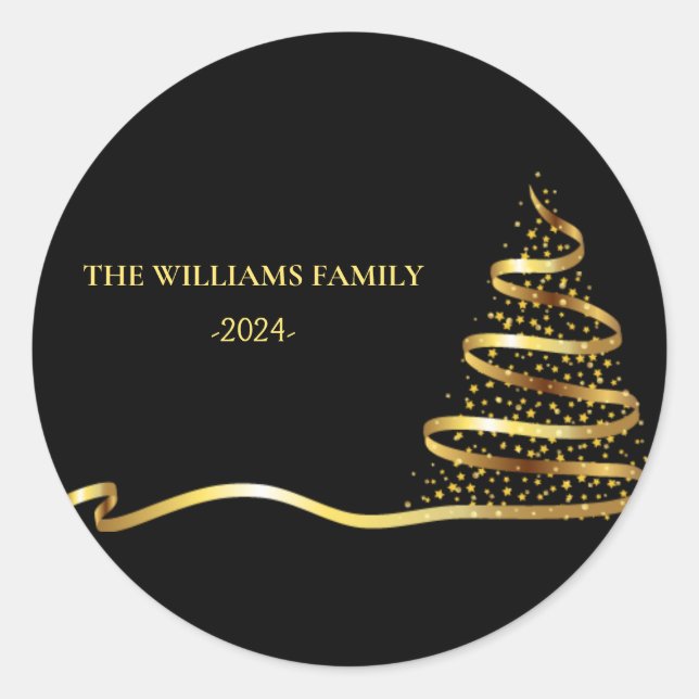 Christmas Tree Gold Classic Round Sticker (Front)
