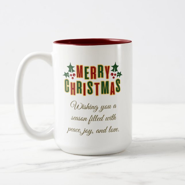 Christmas Tree Gold Glitter Modern Gift, White  Two-Tone Coffee Mug (Left)