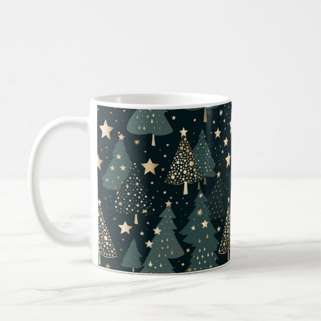 Christmas Tree Gold Green Pattern Decor Coffee Mug (Left)
