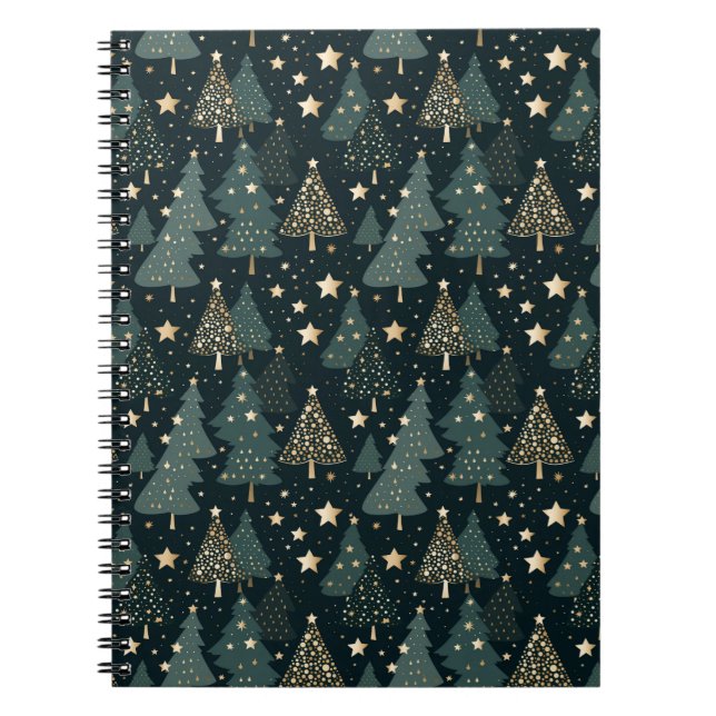 Christmas Tree Gold Green Pattern Decor Notebook (Front)