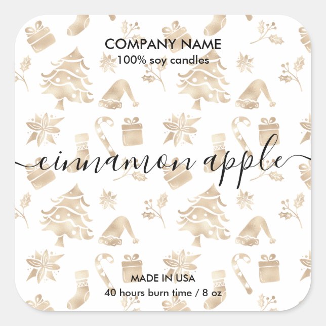 Christmas Tree Gold Pattern Candle Label (Front)