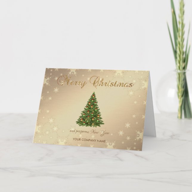 Christmas Tree,Gold Snowflakes ,Corporate Greeting Holiday Card (Front)