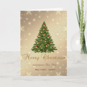 Christmas Tree,Gold Snowflakes ,Corporate Greeting Holiday Card