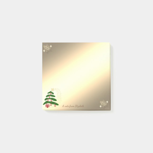 Christmas Tree, Gold Snowflakes-Personalised Post-it Notes (Front)