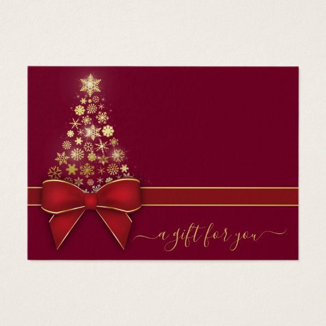 Christmas Tree Gold Snowflakes Red Bow Gift Card (Front)