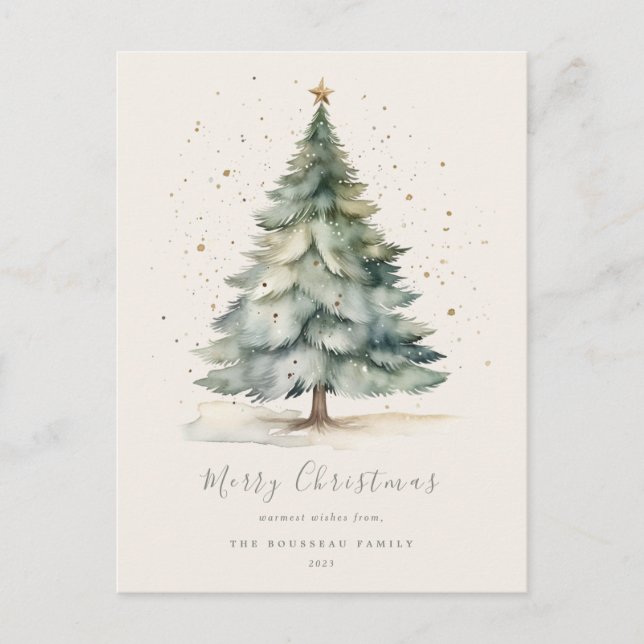 Christmas Tree Gold Star Family Postcard (Front)