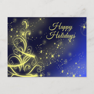 Christmas Tree Gold Star Navy Blue Winter Holidays Postcard
