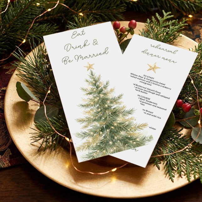 Christmas Tree Gold Star Rehearsal Dinner Menu (Christmas Tree Menu by Darling & May)