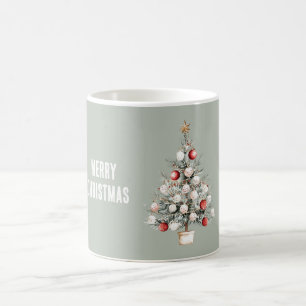 Christmas Tree Gold Star White Red Ornaments Coffee Mug