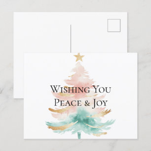 Christmas Tree Gold White Pink Mint Peace Joy Postcard