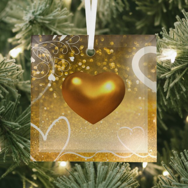 Christmas Tree Golden Heart Glass Ornament (Insitu)