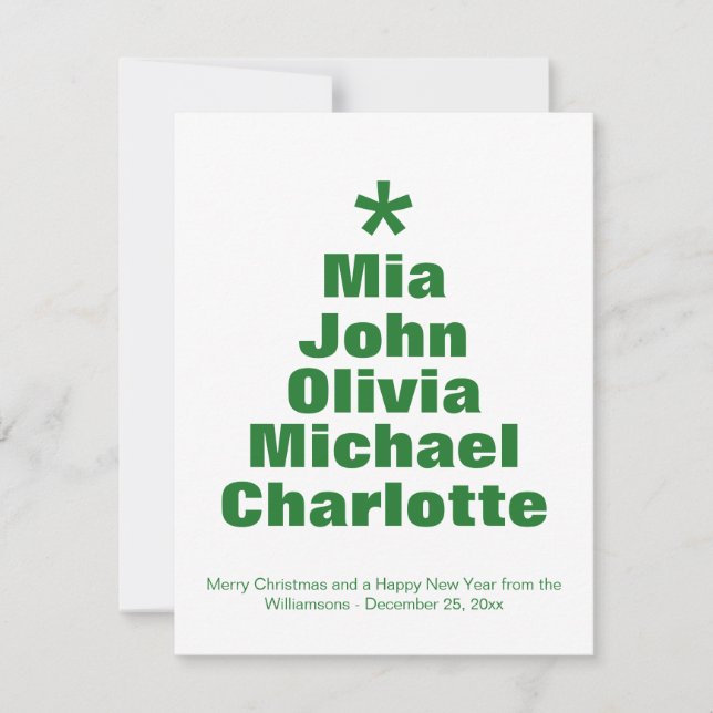 Christmas tree green and white custom names card (Front)