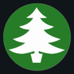 Christmas Tree, green Classic Round Sticker<br><div class="desc">white tree on green background</div>