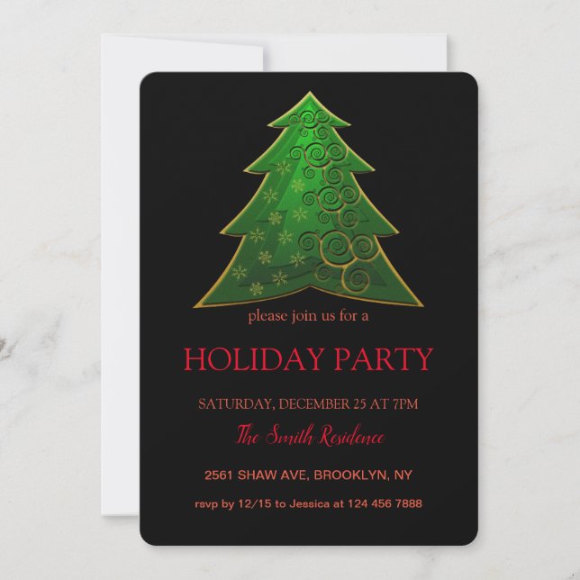 Christmas tree green, elegantly chic invitation (Front)