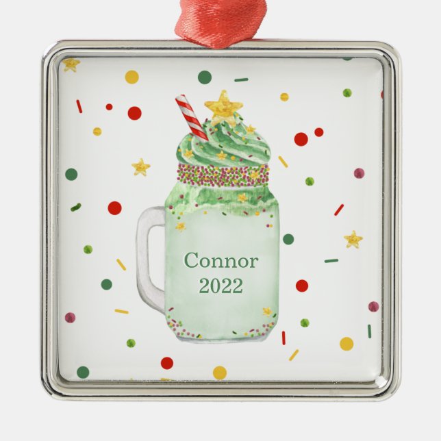 Christmas Tree Green Mason Jar Milkshake Year Metal Tree Decoration (Front)
