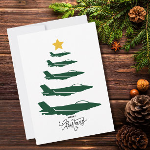 Christmas Tree Green Military Aeroplane Minimalist Holiday Card