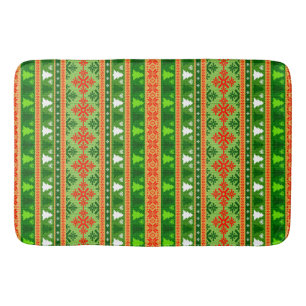 CHRISTMAS TREE GREEN WHITE RED ORNAMENTS  BATH MAT