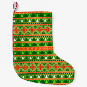 CHRISTMAS TREE GREEN WHITE RED ORNAMENTS  SMALL CHRISTMAS STOCKING