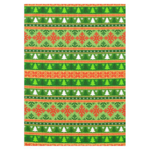 CHRISTMAS TREE GREEN WHITE RED ORNAMENTS  TABLECLOTH