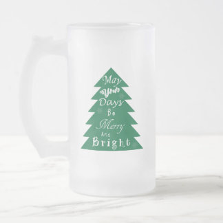 Christmas Tree Greeting (few flakes) Frosted Glass Beer Mug