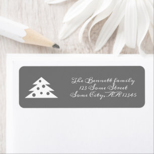 Christmas Tree Grey White Script Return Address