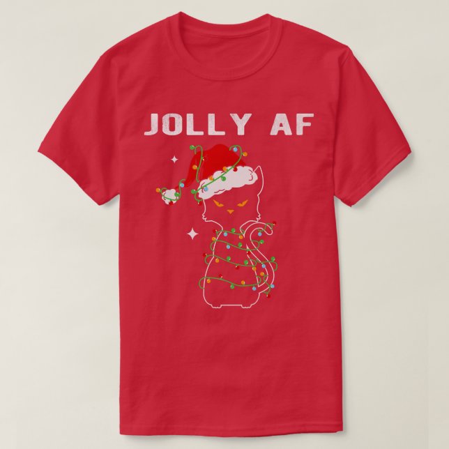 Christmas Tree Grumpy Black Cat Christmas lights J T-Shirt (Design Front)