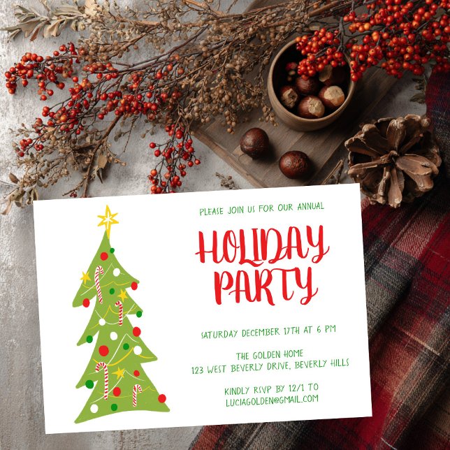 Christmas Tree Hand Drawn Holiday Party CUSTOM  Invitation (Christmas Tree Hand Drawn Holiday Party CUSTOM Invitation
)