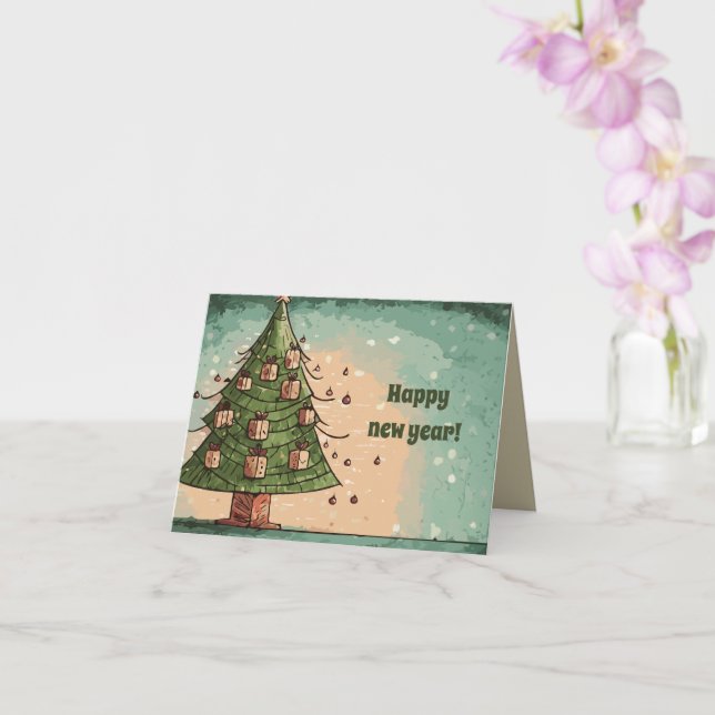 Christmas Tree Happy New Year Card (Orchid)
