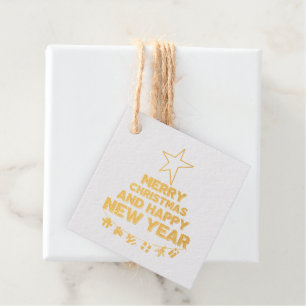 Christmas tree, Happy New Year, words, star, gift Favour Tags