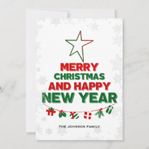 Christmas tree, Happy New Year, words, star, gift Holiday Card